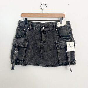orange kiss // gray vintage wash cargo mini skirt NWT L